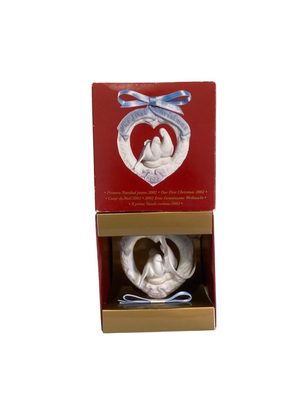 Vintage Christmas Lladro Our First Christmas Ornament 2002 Heart With Doves